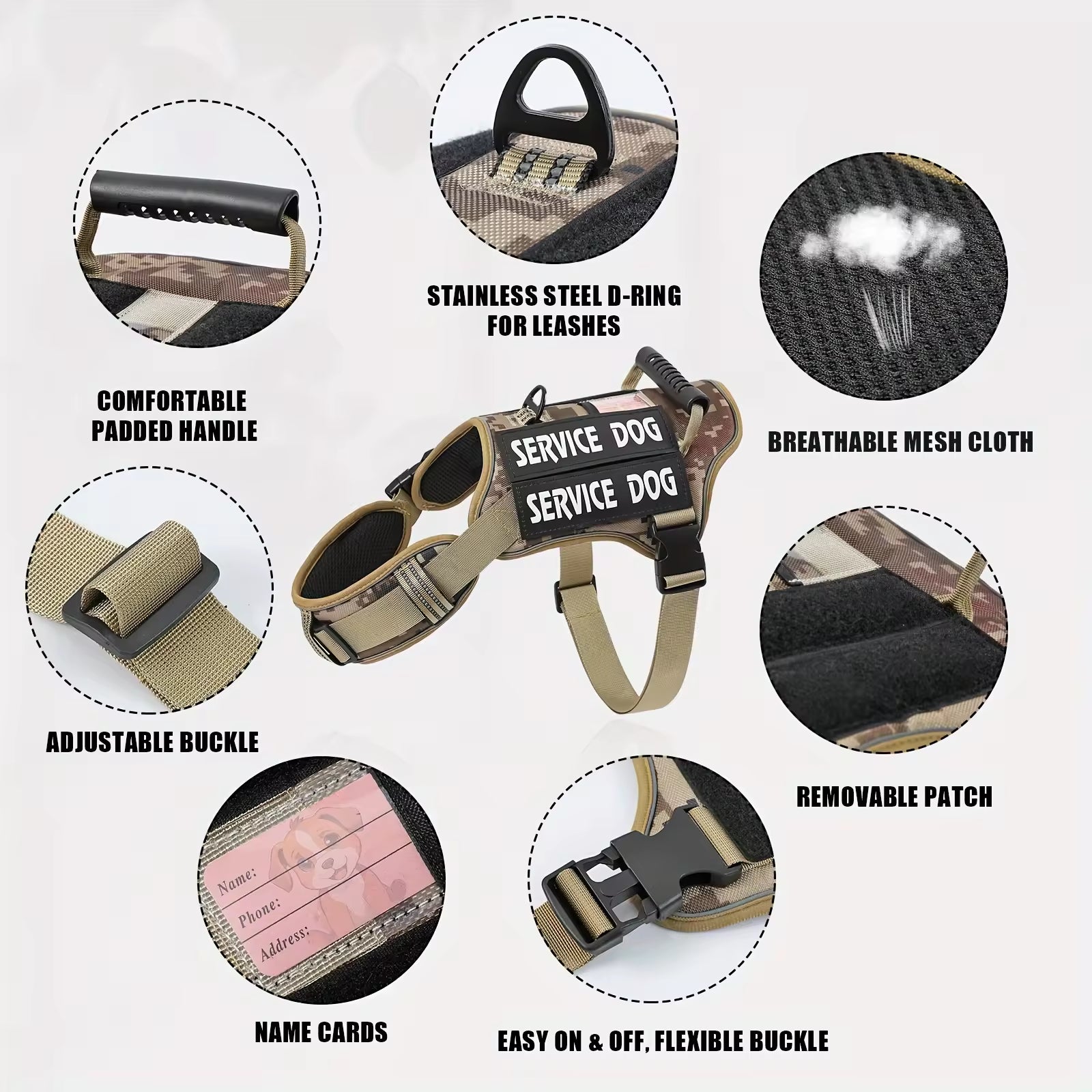 Tactical Service Dog Harness With Handle, No-Pull Adjustable Reflective Pet Vest Harness For Easy Walking And Training